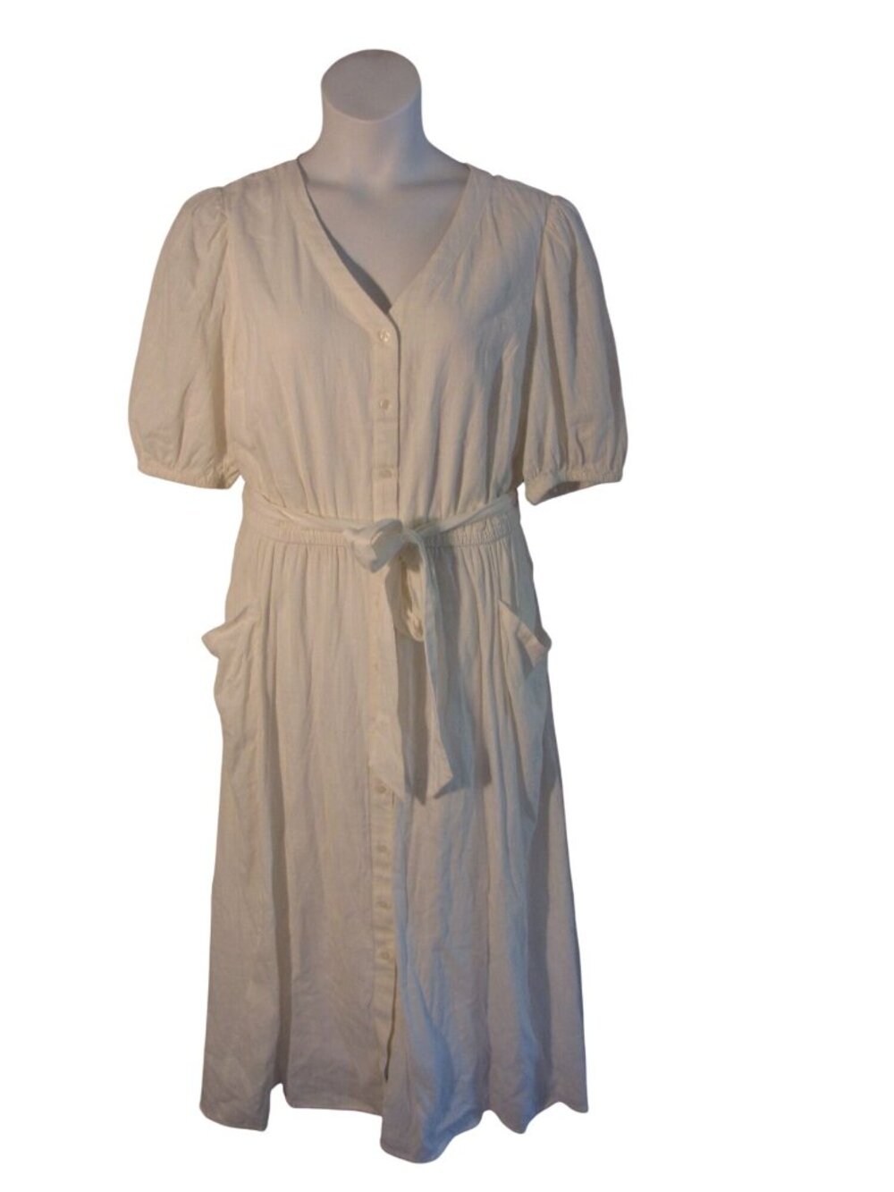 Lane Bryant 14 14W White Belted Dress POCKETS